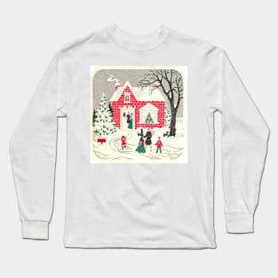 1980s primitive cottage village country christmas winter wonderland Long Sleeve T-Shirt